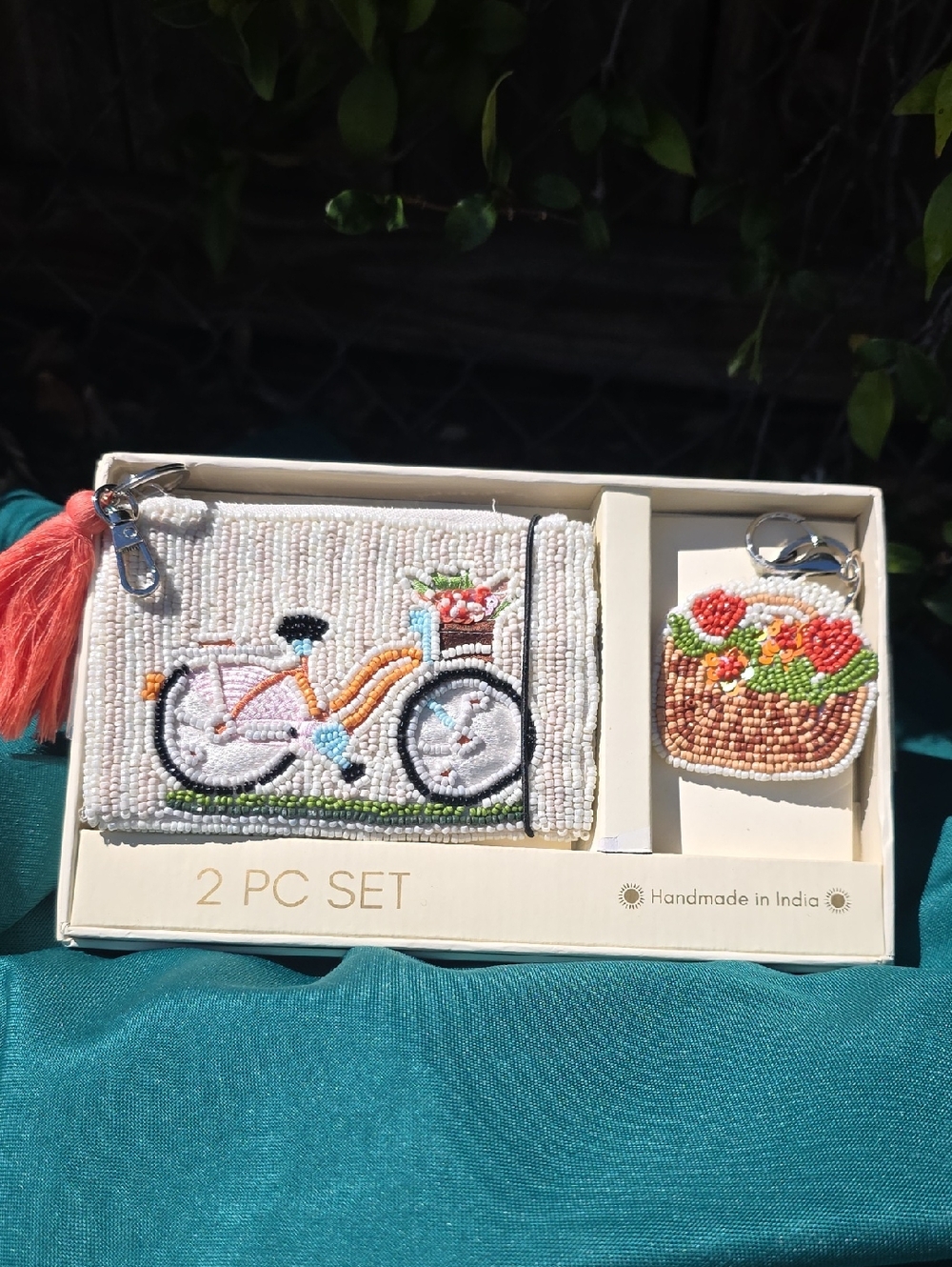 Beaded Bicycle Coin Purse & Basket Keychain Set